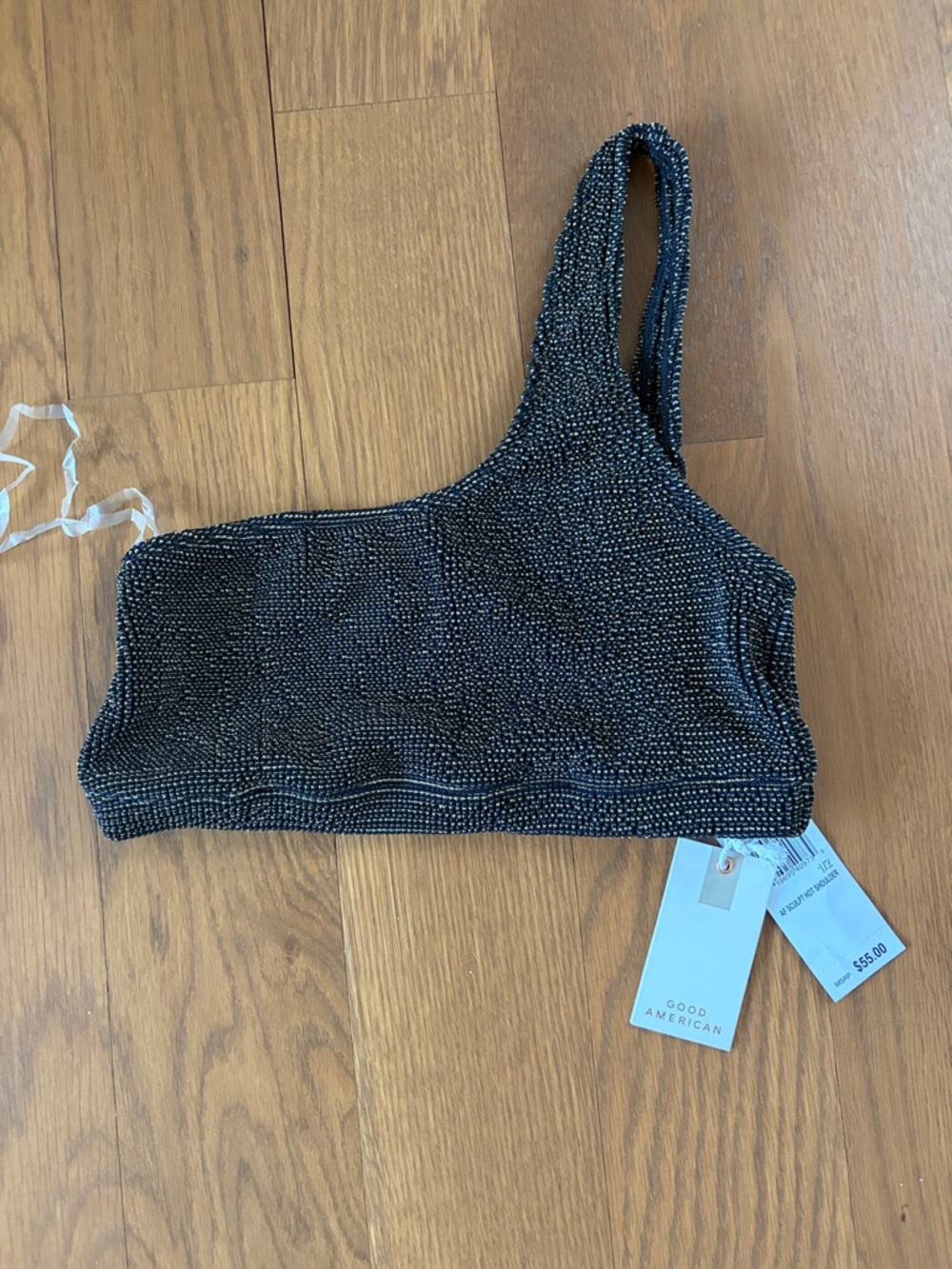 Good American One-Shoulder Black Textured Bikini XS/S - Picture 5 of 6